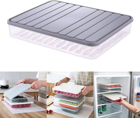 Food Storage Bin Vegetable Organizer with Lid Clear Fridge Crisper Keep Food Fresh BPA Free Kitchen Organizer Bins (Grey-L-SIZE with MAT)...