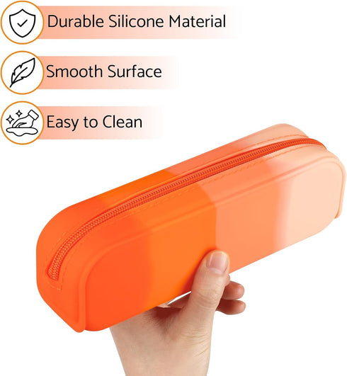 Pencil Holder Case, Gradient Color Silicone Waterproof Pencil Pouch, Portable Silicone Pencil Bag Aesthetic Zipper Pencil Pouch for School Supplie...