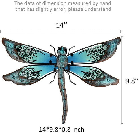 LIFFY Metal Dragonfly Wall Decor - Outdoor Garden Art for Patio, Living Room, Bedroom - Dragonfly Gifts (14inch, Metal & Glass)...