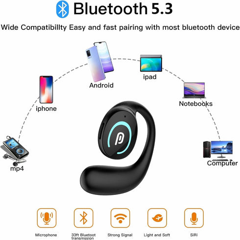 Open Ear Bluetooth 5.3 Headphones,Single Wireless Earbuds with Earhooks,Noise-Cancellation Stereo Sound 36 Hours Playtime Sports Earpiece for Runn...