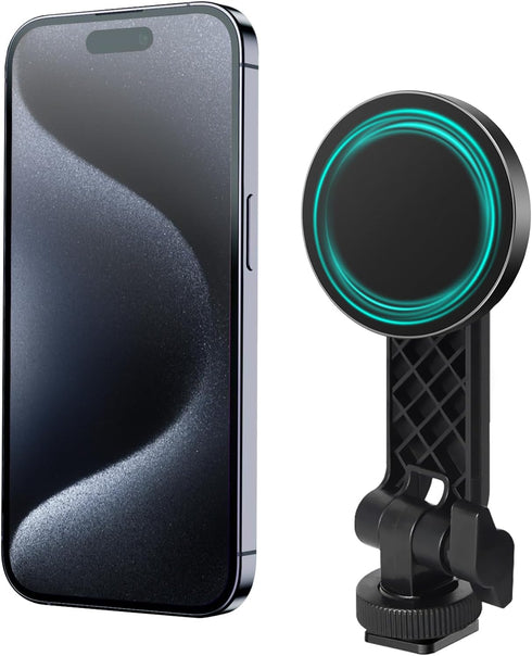 Magnetic Tripod Mount with Cold Shoe, Adjustable Phone Camera Holder, Cell Phone Tripod Holder Adapter for/Ring Light/Selfie Stick, Tripod Attachm...