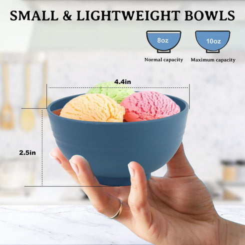 Wheat Straw Bowls, 10 OZ Snack Bowls Set of 8, Unbreakable Ice Cream Bowls, Alternative Plastic Bowls Reusable, Small Bowls for Snack, Dessert and...