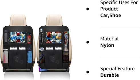 Car Backseat Organizer 2 Pack, Car Seat Back Organizers Storage Kick Mat Seat Protector, Car Seat Back Protectors with Clear 10" Tablet Holder + 5...