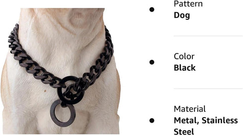 Durable Walking Dog Training Collar, Strong Stainless Steel Chain for Small Middle Dogs Black Color?15mm,18“?...