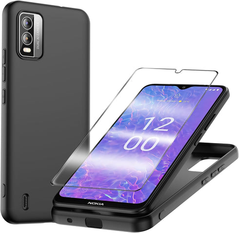 for Nokia C210 Case with Tempered Glass Screen Protector Slim Full-Body Silicone Bumpers Anti-Scratch Shockproof Protective Phone Case Cover for N...