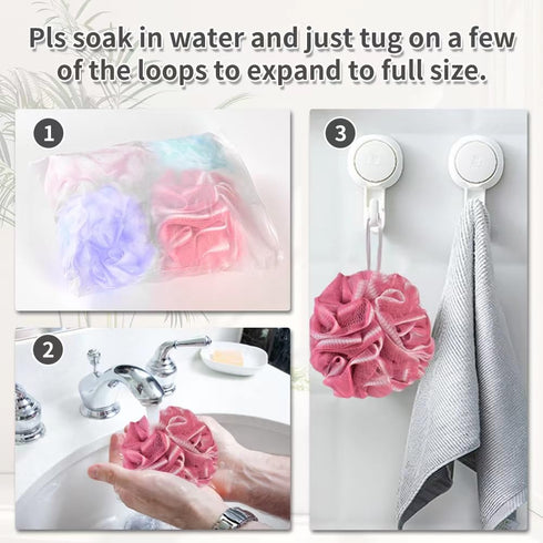 Mesh Pouf Loofah Sponge Pack of 4 Bath Shower Loofah Sponge Deep Cleansing Body Scrubber Balls Exfoliating Bath Sponge Cleanse Soothe Skin Luffa E...