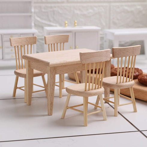Z MAYABBO Wooden Dollhouse Furniture of Table & Chair, Miniature Dollhouse Accessories of Dining Room Accessory - 1/12 Scale...