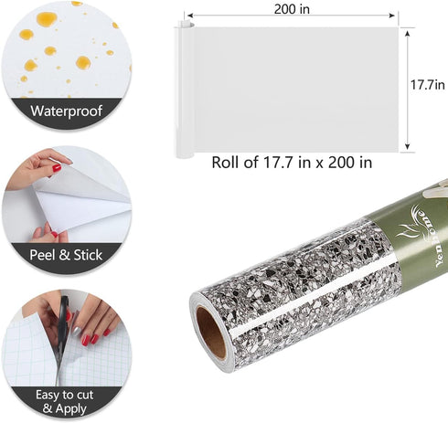 YENHOME Granite Countertop Contact Paper Waterproof 17.7"x200" Grey Granite Peel and Stick Countertops for Kitchen Bathroom Counter Contact Paper ...