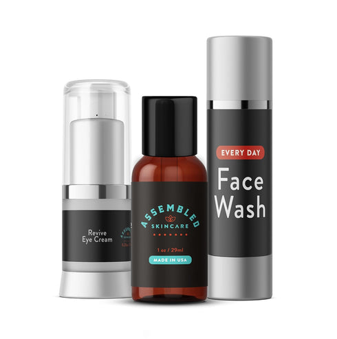 ASSEMBLED Skincare Ultimate Starter Pack (Premium Skin Care set for Men, 3-Piece; Face Wash, Aftershave/Toner, Eye Cream); anti-aging and multi-fu...