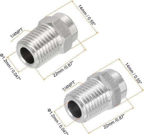 uxcell 304 Stainless Steel Pressure Washer Nozzle, 1/4NPT Thread Spray Tip, 0 Degree and 40 Degree, 1.2mm Orifice Diameter 1 Set...