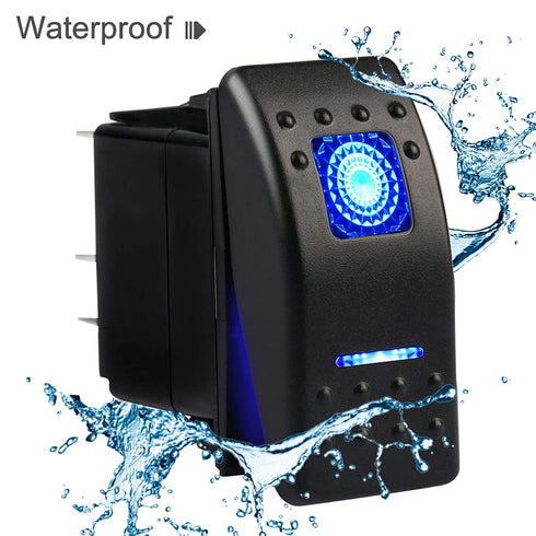 Waterproof Marine Boat Rocker Switch Toggle 12V 24V, 5 Pin SPST ON-Off Switch 12V/20A 24V/10A Blue LED Light, with Jumper Wires Set for Car Marine...