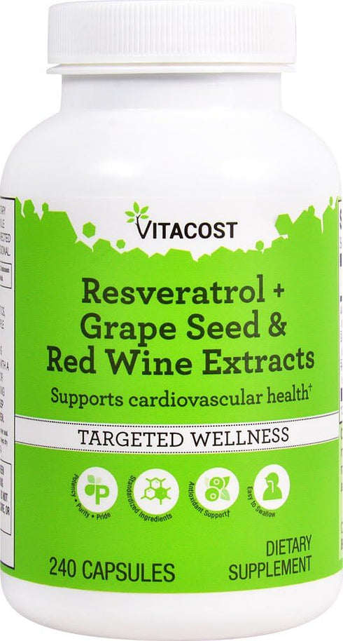 Vitacost Resveratrol + Grape Seed & Red Wine Extracts -- 240 Capsules...