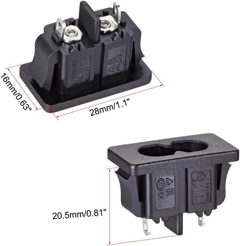 uxcell C8 Panel Mount Plug Adapter, 250V AC 2.5A 2 Pins IEC Inlet Module Plug Power Connector Socket Straight...