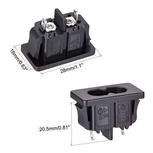 uxcell C8 Panel Mount Plug Adapter, 250V AC 2.5A 2 Pins IEC Inlet Module Plug Power Connector Socket Straight 5pcs...