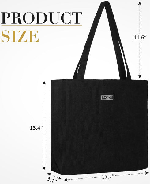 Corduroy Shoulder Bag for Women Large Capacity Tote Handbag Casual Zipper Tote Bag with Pockets...