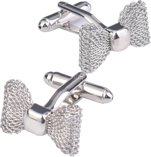 Mens bow cufflinks business wedding shirt gift (argent)...