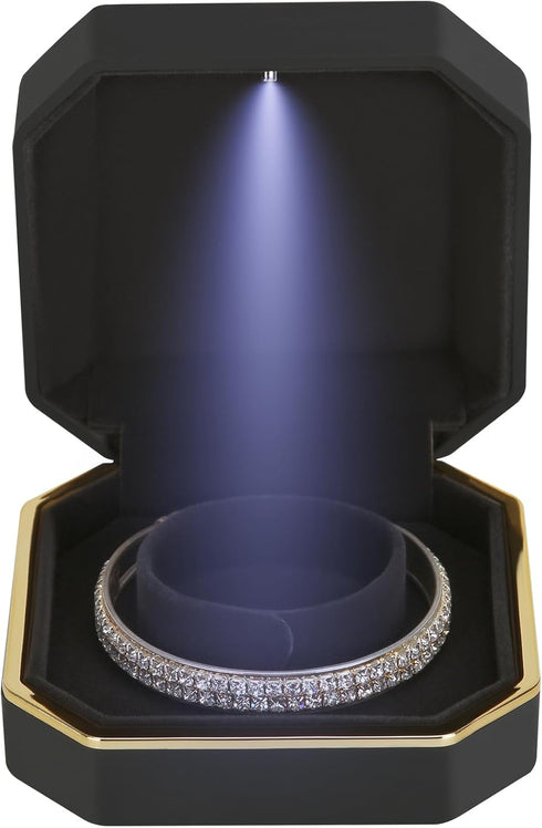 Luxury LED Jewelry Bracelet Gift Box with LED Light, Velvet Small Jewelry Box Storage Case Organizer Holder for Wedding, Engagement, Proposal, Bir...