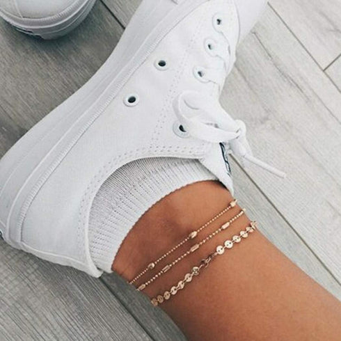 Edary Gypsy Beach Anklet Sequins Layered Gold Anklet Bracelet for Women and Teen Girls...