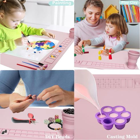 Silicone Painting Mat, 20"x 16" Silicone Art Mat with Cup, Kids Painting mat for Resin, DIY, Drawing Resin, Paint, Clay?Playdoh Large Craft Mat- S...