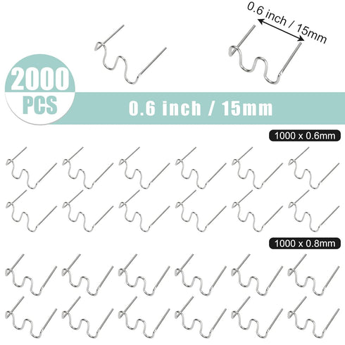 JMIATRY 2000 PCS Plastic Welding Hot Staples Stainless Steel 0.8mm 0.6mm Plastic Welder Staples Wave Shape Repair Kit for Plastic Welder Machine C...