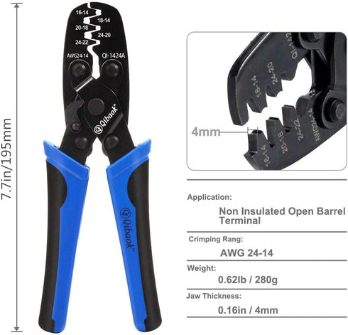 Qibaok Open Barrel Terminal Crimper Plier Tool for Molex Style DELPHI AMP TYCO Crimping Terminals 24-14 AWG...