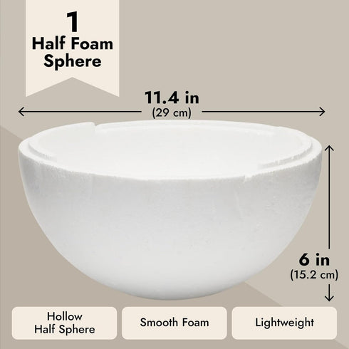 Juvale White Half Sphere Foam Ball for DIY Crafts, Large Hollow Dome for Art Supplies (11.4 x 6 in Half Foam Balls for Crafts)...