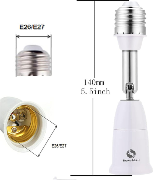 RONG&LAN E26/E27 Light Socket Extender?180 Degree Bendable, Extension Socket Extender Adapter, E26/E27 to E26/E27 Adjustable Extension, Flexible M...