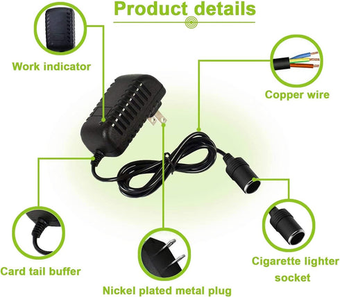12V Power Supply AC to DC Converter Wall Plug to Car Cigarette Lighter Power Adapter, 110V-240V to 12V Current 2A Max Power 24W Max for Car Shaver...