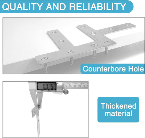 8PCS 3.23'' x 3.23'' T Shape Flat Bracket, Stainless Steel Mending Plate for Wood Desk Chair Cabinet Drawer Closet Frame Furniture with 40PCS Scre...