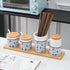 123Arts Ceramic Sugar Bowl Retro Blue and White Storage Jar with Wooden Lid and Spoon...