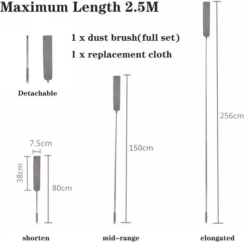 Retractable Gap Dust Cleaner, Under Refrigerator/Sofa Cleaning Tool, Microfiber Gap Duster with Extendable Pole 32-100 Inches, Suitable for Undern...