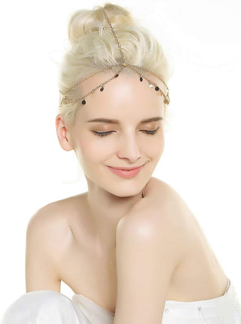 Aukmla Gold Sequins Head Chain Jewelry Festival Halloween Prom Costume Hair Accessories Fashion Headbands Headpieces for Women and Girls...