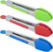 Small Tongs with Silicone Tips 7-Inch Mini Serving Tongs, Set of 3 (Red Blue Green)...