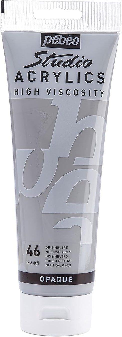 Pebeo Studio Acrylics High Viscosity, Fine Acrylic, 250 ml - Neutral Grey...