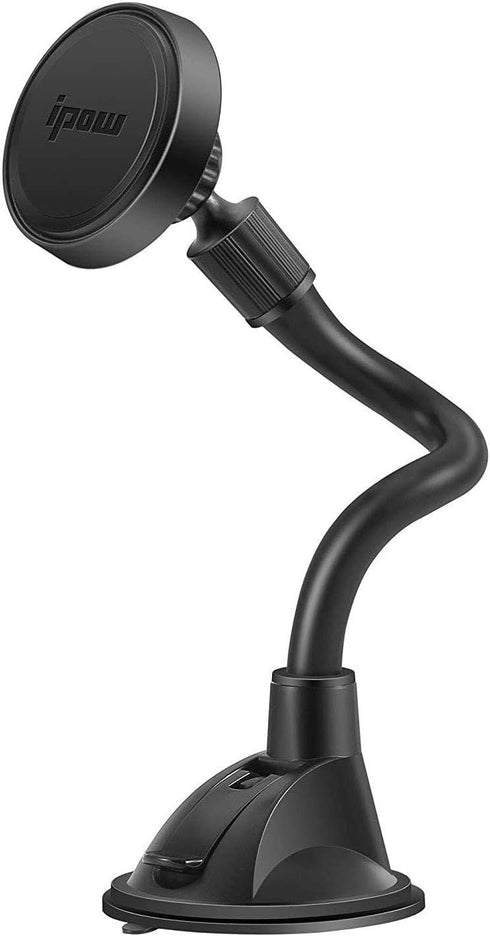 IPOW Long Arm Universal Magnetic Cradle Windshield Dashboard Cell Phone Mount Holder with 4 Metal Plates, Soft Firm Goose Arm & Enhanced Suction C...