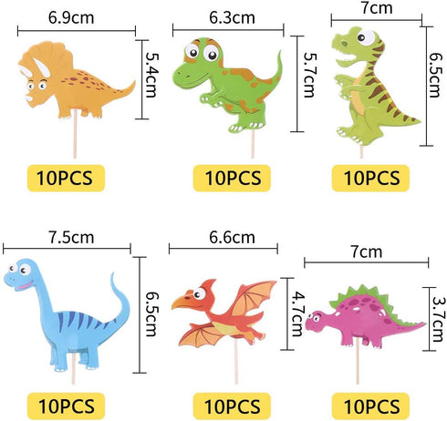 60 Pieces Dinosaur Cupcake Toppers Picks for Kids Birthday Party and Baby Shower Cake Decoration...
