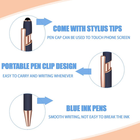 8 Pcs Blue Ink Ballpoint Pen with Stylus Tip 2 in 1 Stylus Ballpoint Pen Metal Pens Stylus Pen for Touch Screens School Office Coworkers (Blue Ros...