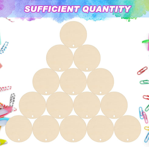 100 Pieces Unfinished Round Wooden Circles with Holes Round Wood Discs for Crafts Blank Natural Wood Circle Cutouts for DIY Crafts Party Birthday ...