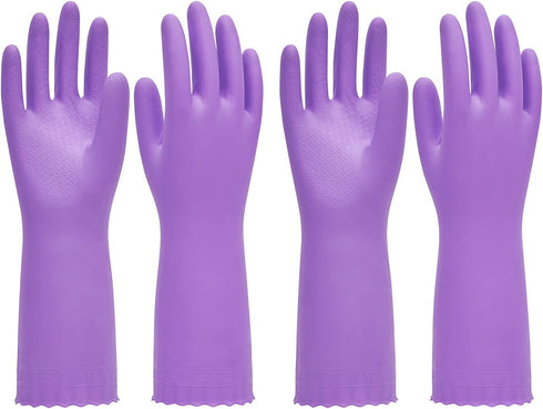 PACIFIC PPE 2 Pairs Reusable Dishwashing Cleaning Gloves with Latex Free, Cotton Lining, Kitchen Gloves, Purple, Small...