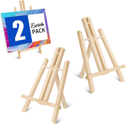 ESRICH 2 Pack 11.8" Wood Easels,Small Tabletop Display Stand,Easel Stand for Painting,Painting Party,Kids Student Tabletop Easels for Painting, Po...