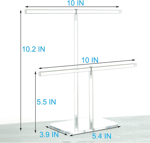 Premium Jewelry Stand , Solid Clear 2-Tier Acrylic Jewelry Organizer Stand & Bracelet holder Stand for Necklace Display, Ring & Watch Display...