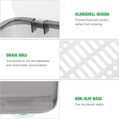 Flatware Tray Kitchen Drawer Organizer with Lid and Drainer- Plastic Kitchen Cutlery Tray and Utensil Storage Container with Cover- Dinnerware Hol...