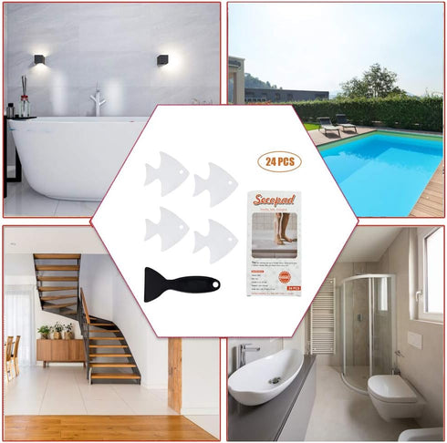 Bathtub Stickers Non-Slip, 24 PCS Safety Shower Treads Adhesive Appliques with Premium Scraper...
