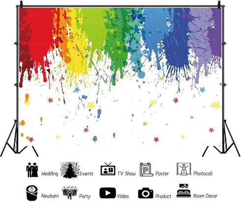 7x5ft White Paint Splatter Background Abstract Art Paint Birthday Party Colorful Graffiti Wall Let's Paint Party Photography Photo Studio Supplies...