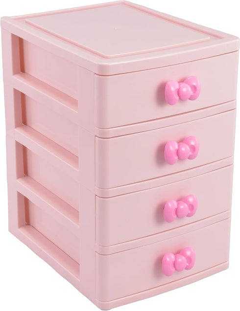 Cute Pink Bowknot Makeup Organizer,Multilayer-Drawer Mini Desktop Organizer Storage Box,Bathroom,Vanity,Gift for Girls Women kid Teen (Four Drawer...