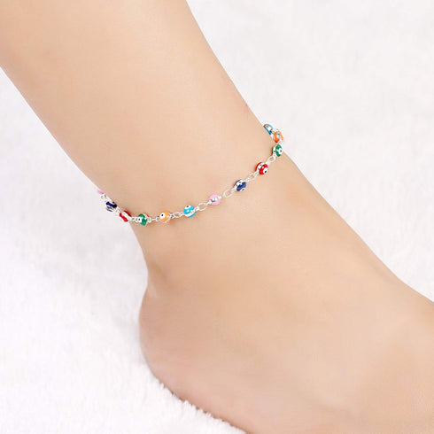 HUNO Multicolor Beads Evil Eyes Ankle Barefoot Link Chain Bracelet for Women Beach Sandal Turkish Jewelry...