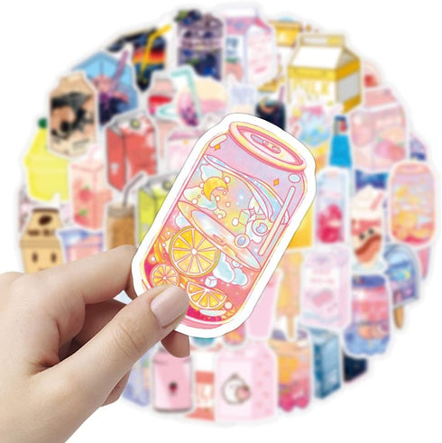 Cute Cartoon Drinks Stickers 50 Pcs Trendy Style Stickers Laptop Stickers Pack Cool Sticker for Pad MacBook Car Snowboard Bicycle Luggage Water Cu...