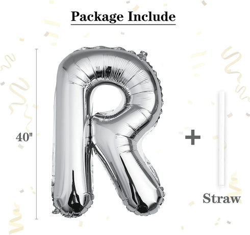 40 inch Silver Letter R Balloon, Big Size Alphabet Foil Mylar Helium Balloons for Birthday Party Celebration Wedding Anniversary Baby Shower Decor...