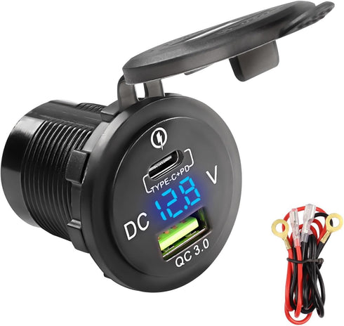 XMSJSIY USB Car Charger Socket Outlet 12V-24V USB/Type C Outlet PD & QC 3.0 Fast Car Charger 38W Power Waterproof Outlet Adapter with LED Voltmete...