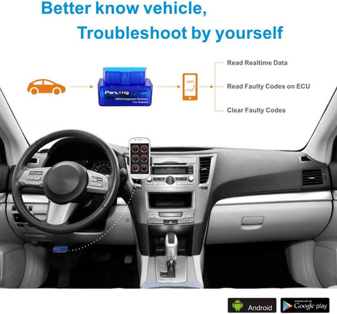 Panlong OBD2 Scanner Bluetooth OBDII Diagnostic Tool Car Code Reader Turn Off Check Engine Light Support Android Torque App......